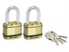 MasterLock Excell Brass Finish 50mm Padlock - 38mm Shackle Keyed Alike x 2