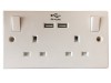 SMJ Switched Socket 2 Gang 13A with 2 x USB White
