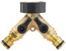 Brass Double Tap Connector with Flow Control (3/4\")