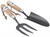 Carbon Steel Heavy Duty Hand Fork and Trowel Set with Ash Handles (2 Piece)